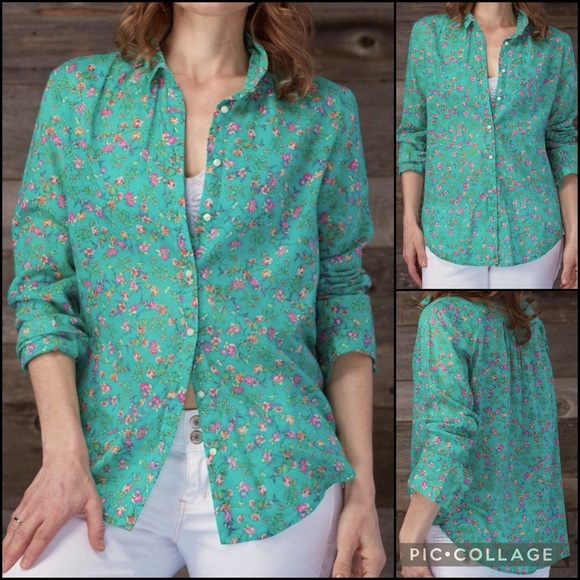 Anthro Holding Horses Mint Floral Button-down Shirt Top - Picture 2 of 11